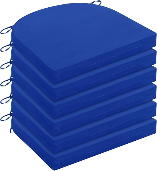 Wellsin Outdoor Chair Cushions for Patio Furniture - Patio Chair Cushions Set of 6 - Water Resistant Round Corner Outdoor Seat Cushions 17"X16"X2", Royal Blue