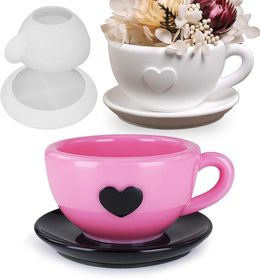 Wehous Tea Cup and Saucer Shape Silicone Mold Set, Creative Resin Container Storage Jar Coaster Tray, Jewelry Trinket Holder Epoxy Resin Concrete Mold for Table Home Decoration