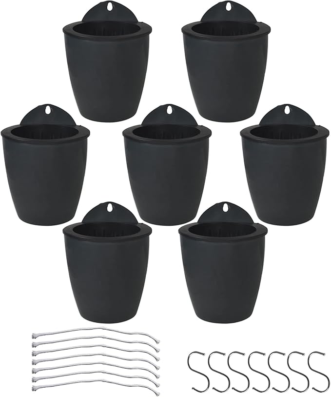 HOSTIC 7 Packs Lazy Flower Pots Shelf Water Planter Pot of Walls Self Watering Flowerpot with Hooks Suitable for Indoor and Outdoor Black
