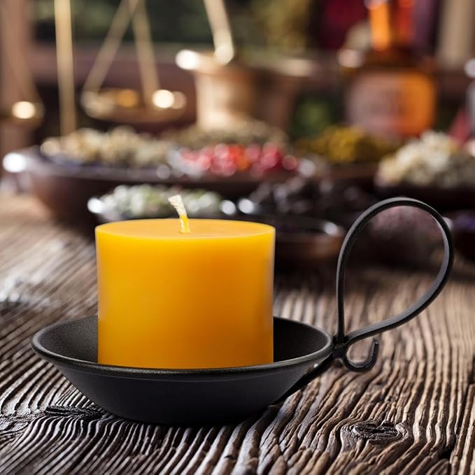 Matte Black Iron Pillar Candle Holder, with Handle, Simple Industrial Style ，Table Centerpiece Decoration，with Safety Spike.