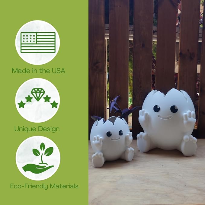 Cute Egg Shell Planter | Unique Dinosaur Tabletop Indoor or Outdoor Planter Pot | Flowers, Succulents, or Vegetable Pot | Made in USA (Cute Egg, Large)