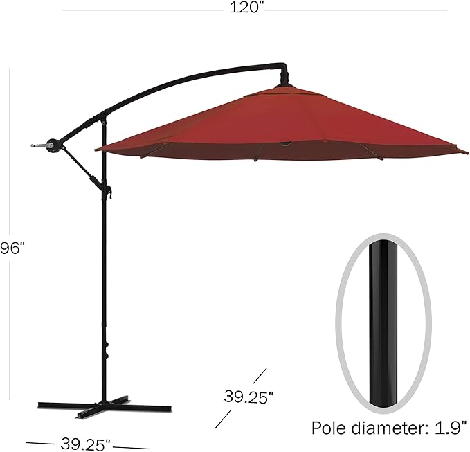 10 Ft Offset Cantilever Patio Umbrella - Fade-Resistant Shade Umbrella Outdoor Patio Canopy with Cross Base for Garden, Lawn, Deck, Yard or Pool by Pure Garden (Red)