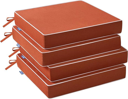 MIULEE Orange Outdoor Chair Cushions Set of 4, 19x19x3 Inch Waterproof Patio Seat Cushions for Outdoor Furniture Couch Sofa, 3 Year Color Fastness High Density Foam with Adjustable Ties