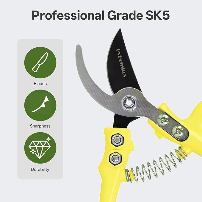Pruning Shears for Gardening,Lightweight Plant Shears,Q-Shaped Garden Scissors for Cutting Flowers，Pruners for Tree Trimming,Indoor Plant Scissors for Women (Yellow)