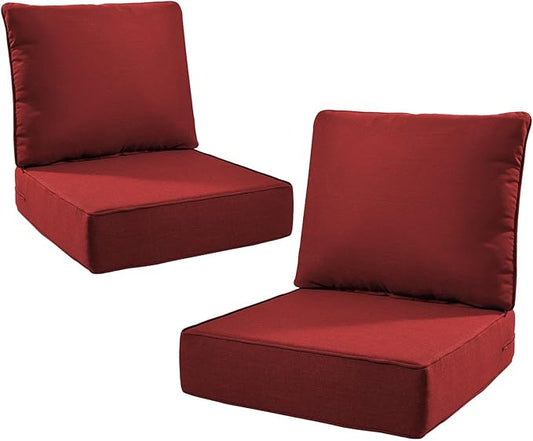 6" Thick Outdoor Cushions 22x24x6, 2-Set Deep Seat Patio Cushions with Removable Cover, Waterproof & Fade Resistant Replacement for Wicker Chair, Loveseat, Sofa - Red