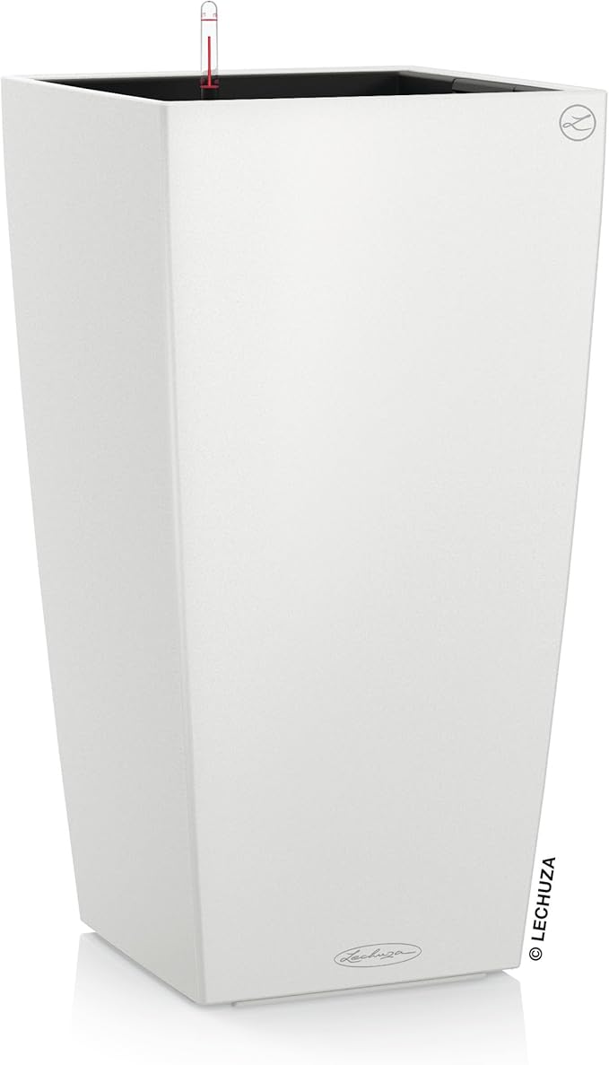Lechuza 13150 Cubico Color 40 Self-Watering Planter for Indoor and Outdoor Use, 16" x 16" x 30", White