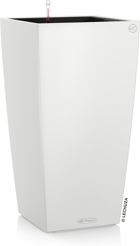 Lechuza 13150 Cubico Color 40 Self-Watering Planter for Indoor and Outdoor Use, 16" x 16" x 30", White