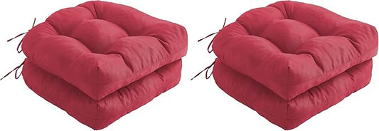 Outdoor Chair Cushions Set of 2, Patio Chair Cushions with Ties, 17x17+4” Tufted Outdoor Seat Cushions, Waterproof Patio Furniture Cushions, Outdoor Dining Chair Pads, Burgundy (Pack of 2)