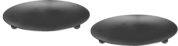 Hosley Set of 2 Black Iron Pillar Candle Holder Plates – 7-Inch Decorative Round Trays for Pillar Candles – Ideal for Weddings, Special Occasions, Home Décor, and Pedestal Displays
