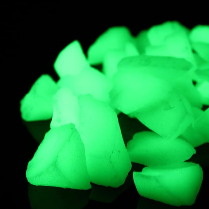 Shiny Stone Glow in The Dark Aquarium Neon Gravel Sand, Decorative Rocks for Fish Tank and Fairy Garden, Home Dec,305g/0.67lbs (15-22mm, Yellow Green)