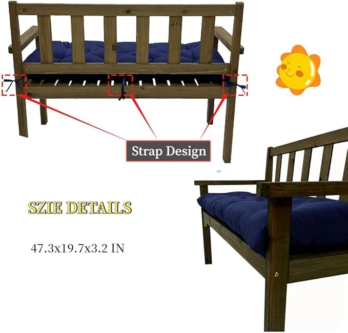 Outdoor Waterproof & Sun-Resistant Bench Cushion, 47.3"x19.7"x3.2" Tufted Patio Seat Pad with Non-Slip Ties,Long Chair Cushion for Garden,Porch,Swing,Indoor Furniture (Flower 2, 47.3×19.7×3.2)
