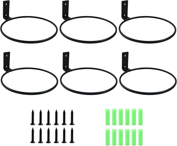 6 Pack 6 inch Flower Pot Holder Ring Wall Mounted, Metal Planter Hanger, Flower Pot Hangers, Matte Black Hanging Plant Holder for Home, Garden, Indoor, Outdoor