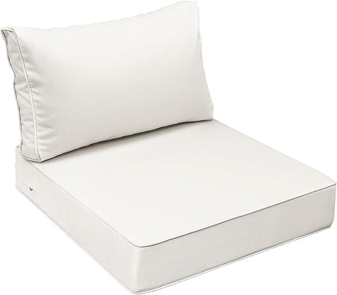 AAAAAcessories Outdoor Seat Cushions for Chairs, Fade-Resistant, Waterproof Patio Furniture Replacement Cushions, 23" x 23" x 5" + 23" x 13.5", Creamy White