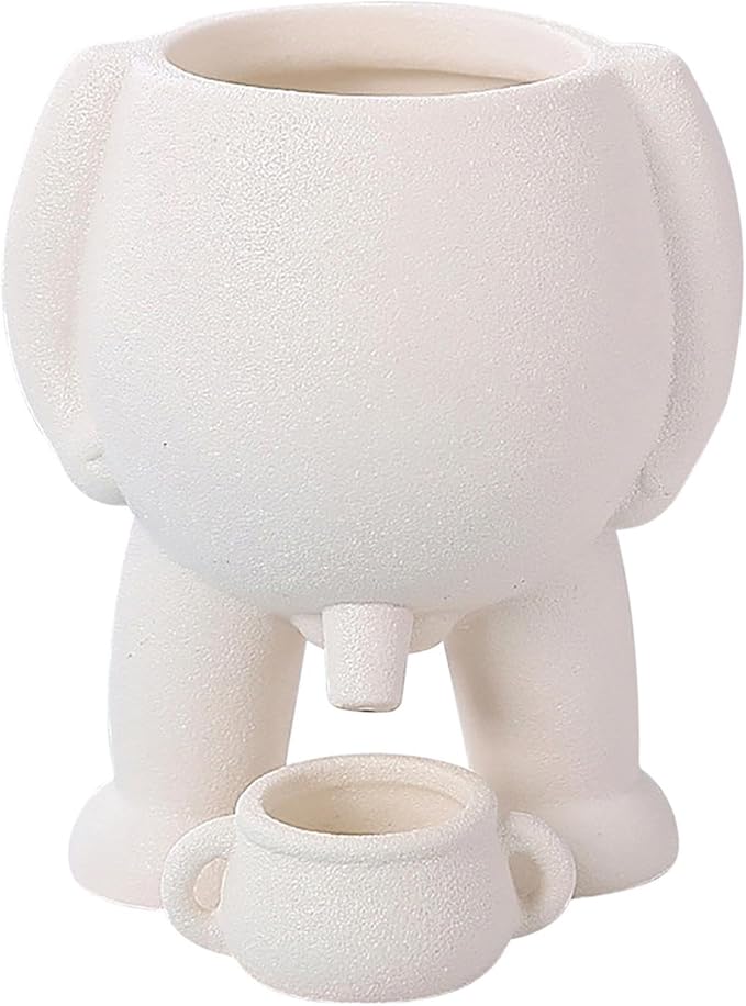 Ceramic Funny Peeing Plant Pot Novelty Plant Pots Peeing Pot Planter Tabletop Creative Piss Vase Small Flower Planters with Drainage Hole for Plants Flowers Home Office Garden Decor, White