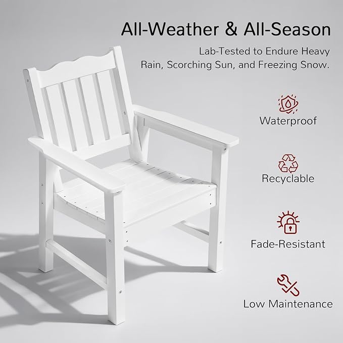 Stoog All-Weather Patio Chairs Set of 2, HIPS Outdoor Chairs with 400 lbs Weight Capacity, Patio Dining Chairs for Backyard, Deck, Garden and Porch, White