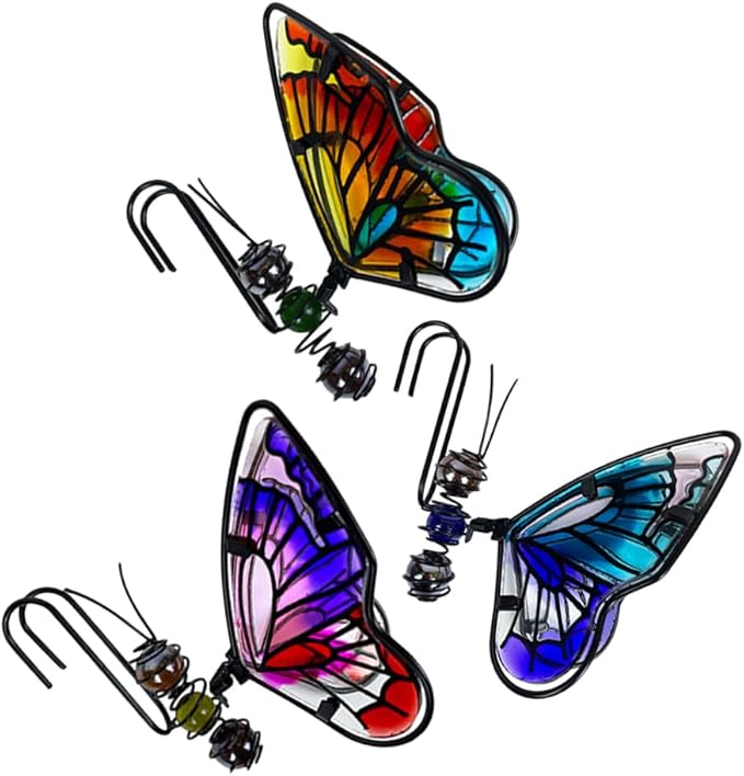 BESPORTBLE 3Pcs Butterfly Decorations for Plant Pot - Iron and Glass Hanging Butterfly Ornaments, Flower Pots Bonsai Hangers Figurines, Outdoor Garden Pendant Decor