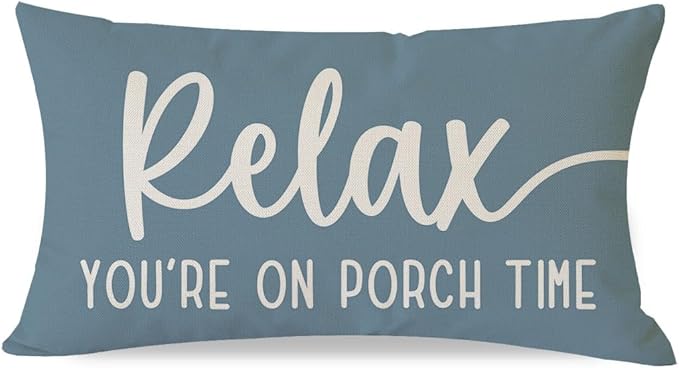 PANDICORN Decorative Throw Pillow Covers 12x20 Inch Relax Porch Time Dusty Blue Outdoor Rustic Farmhouse Lumbar Decorative Throw Pillow Cases Decorations for Patio Sofa Couch Decor