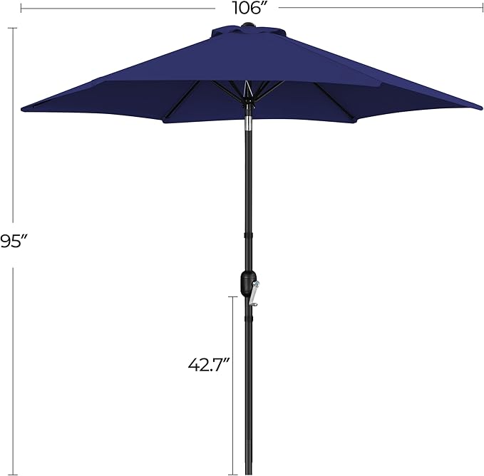 Yaheetech Patio Umbrella, 9FT Outdoor Table Market Umbrella with Push Button Tilt and Crank, Yard Sun Shade with Sturdy Ribs for Garden, Deck, Backyard, Pool, Terrace, Navy Blue