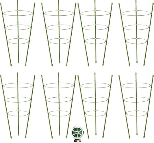 8 Pack Tomato Cage, 18 inches Plant Support Cages for Garden, Upgrade Garden Plant Stakes with Adjustable Rings, Plants Trellis for Tomato, Flower, Climbing Plants, with Twist Tie