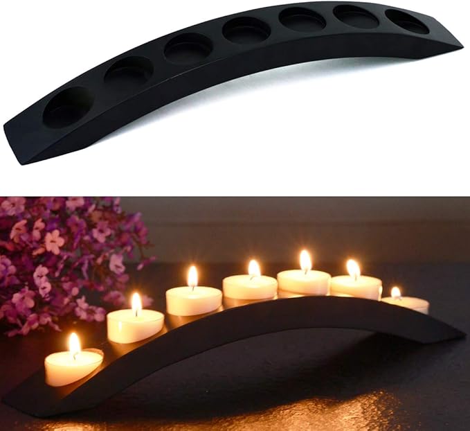 Wooden Bridge Candle Holders 15 inch in Length, Long Tea Light Candle Holders Bar, 7 Candle Seat-Black