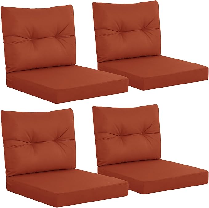 YEFU Outdoor Cushions for Patio Furniture: Waterproof Fade-Resistant Outdoor Chair Cushions Set of 4 - Deep Seat Patio Cushions Replacement with Ties for Chair Sofa Couch - 24 x 24 Inch(Burnt Orange)