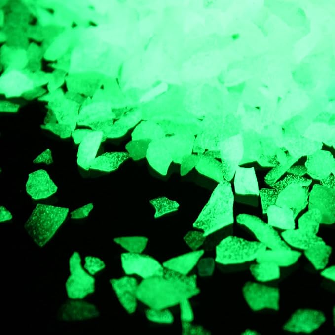 Shiny Stone Glow in The Dark Aquarium Neon Gravel Sand, Decorative Rocks for Fish Tank and Fairy Garden, Home Dec,305g/0.67lbs (3-5mm, Yellow Green)