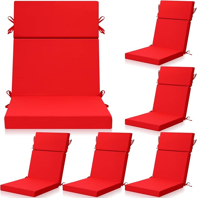6 Pack Outdoor High Back Chair Cushion, 44 x 20 inches Patio Chair Cushions Waterproof Rocking Cushions Indoor Furniture Seat Pad, Weather Resistant (Solid,Red)