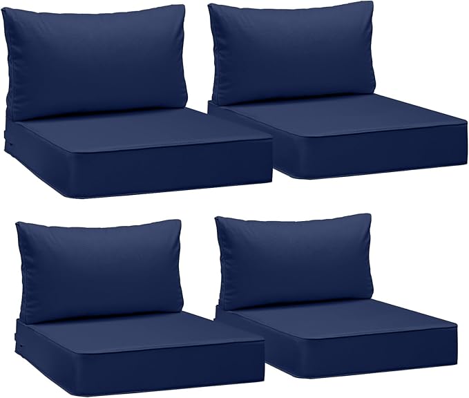 AAAAAcessories Outdoor Deep Seat Cushions, Waterproof, Fade-Resistant Patio Furniture Replacement Cushions, 24" x 24" x 5" + 24" x 13.5", Set of 4, Navy Blue