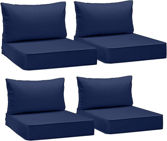 AAAAAcessories Outdoor Seat Cushions for Chairs, Fade-Resistant, Waterproof Patio Furniture Replacement Cushions, 23" x 23" x 5" + 23" x 13.5", Set of 4, Navy Blue