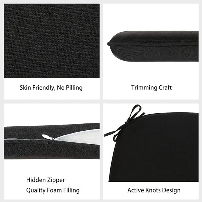 Magpie Fabrics Outdoor/Indoor 17"x16"x2" Chair Cushions with Ties Set of 4, Waterproof All Weather U-Shape Seat Pads Decoration for Patio Garden Furniture Home Office (Black)