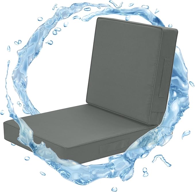 Wellsin Outdoor Cushions for Patio Furniture, Waterproof Outdoor Seat Cushions with Ties and Handle, Outdoor Cushions 24 X 24, Outdoor Deep Seat Cushions with Removable Cover, Dark Gray