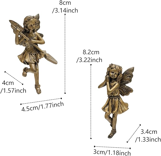 2-Pieces Asymmetrical Flower Fairy Pot Clip Pair, Vintage Bronze Finish Resin Garden Decor for Patio Planters, Outdoor Container Accent Statues