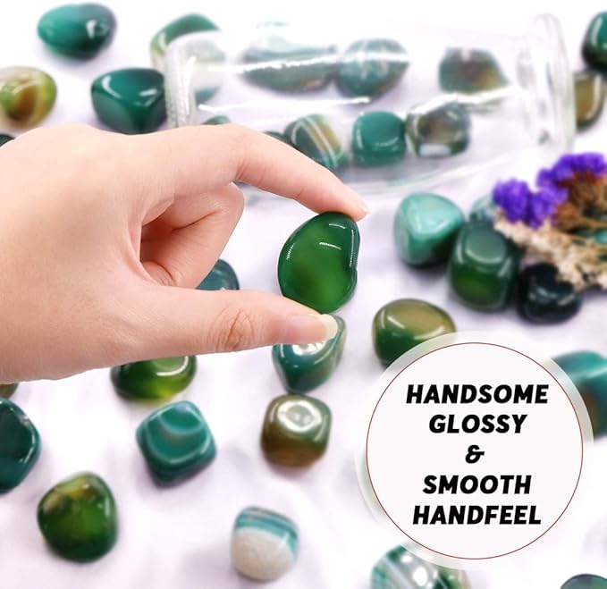 Hilitchi Green Agate Stone Tumbled Stones for Plants Cacti & Succulents Bedding, Vase Filler, Landscape Bottom Decoration (About 1lb(455g)/Bag)