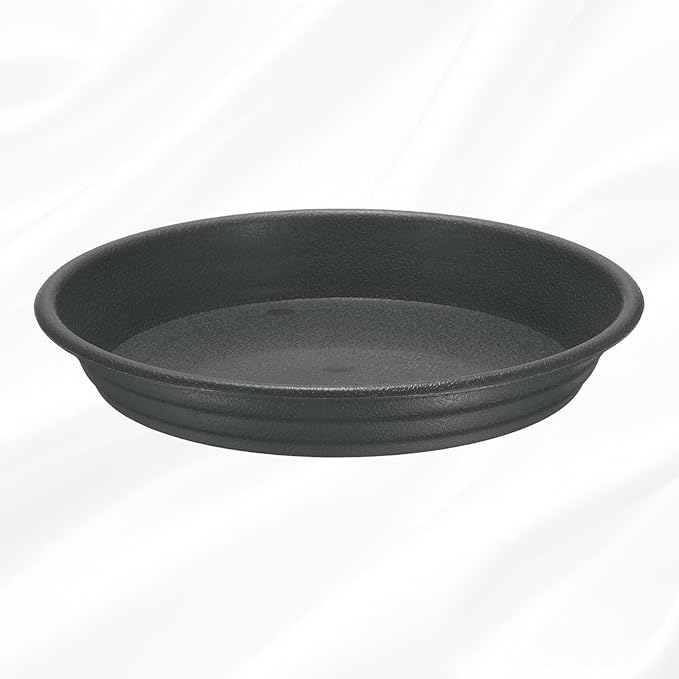 HARFINGTON Plastic Plant Saucer 5.2" Round Drip Trays Flower Pot Saucers Flower Base Bottom Drainage Tray for Indoors Outdoors Planters, Gray-Black