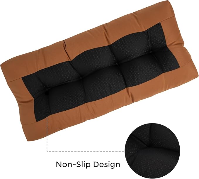 FUNHOME Outdoor Bench Cushion 45 x18 inch with Non-Slip Grips,Water Resistant Porch Swing Cushion,Bench Pillow Pads,Tufted Cushions for Patio Garden Furniture,45" Seat Cushions(Caramel Orange)
