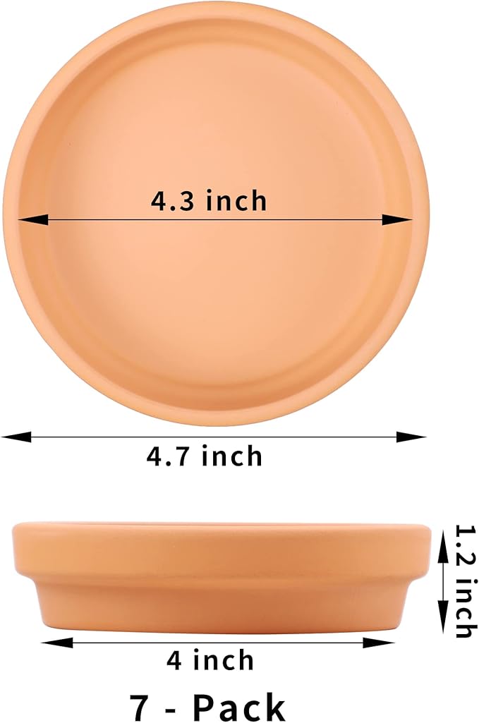 Yishang 7pcs 4.7in Terracotta Pot - Small Round Plant Pot Saucers, Clay Trays, Perfect for 3.5-5in Flower Pots, Drainage Hole, Indoor/Outdoor