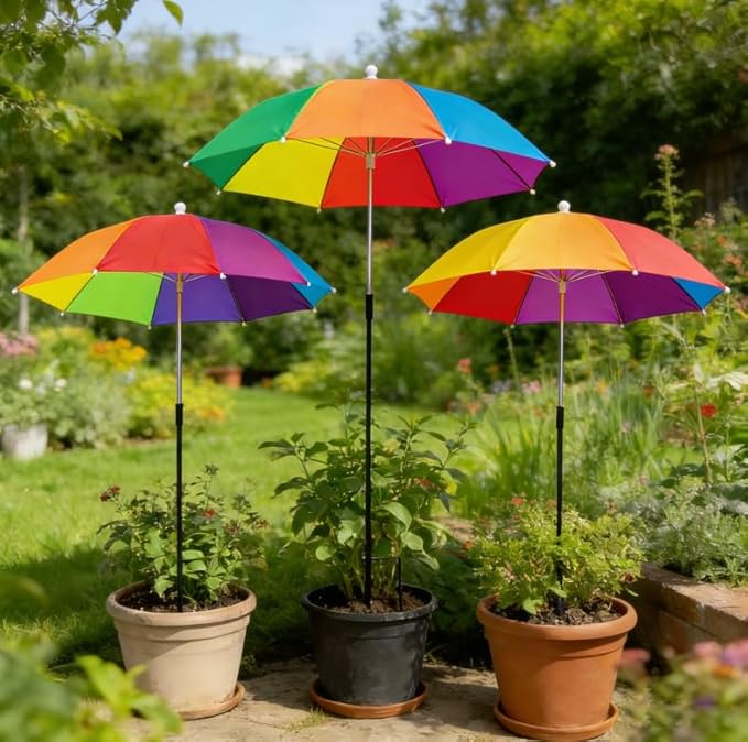 3Pack Plant Umbrellas for Outdoor Plants - 26" Large Sun Shade Cover, 43.3" Tall with Adjustable Angle, Compatible with Potted Plants, Garden Beds & Raised Garden Beds, Defends Against Blazing Sun & Intense Heat (Plant-3)