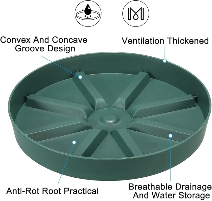 PATIKIL 9 Inch Plant Saucers Tray, 2Pcs Durable Plastic Round Flower Pot Drip Tray Thicker Anti-Rot Root for Indoors Outdoors Home Garden, Green