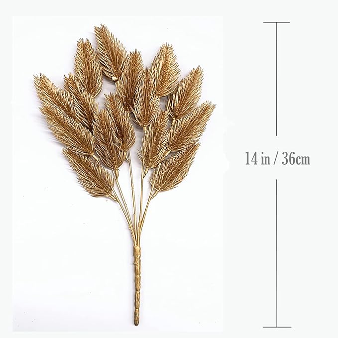 CATTREE Artificial Gold Leaves Plants Plastic Fake Grass Faux Shrubs Simulation Bushes Home Indoor Outdoor Garden Leaf Wedding Festival Decoration Hall Table Planter Filler – Golden Pinecone 2 Pack