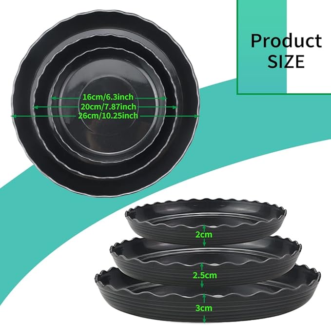 12 Pack Plastic Black Round Wave Plant Saucer,Durable Heavy Duty Flower Plant Pot Drip Tray Container for Home Garden Indoor and Out Door Plant (6 Inch/8 Inch/10 Inch)