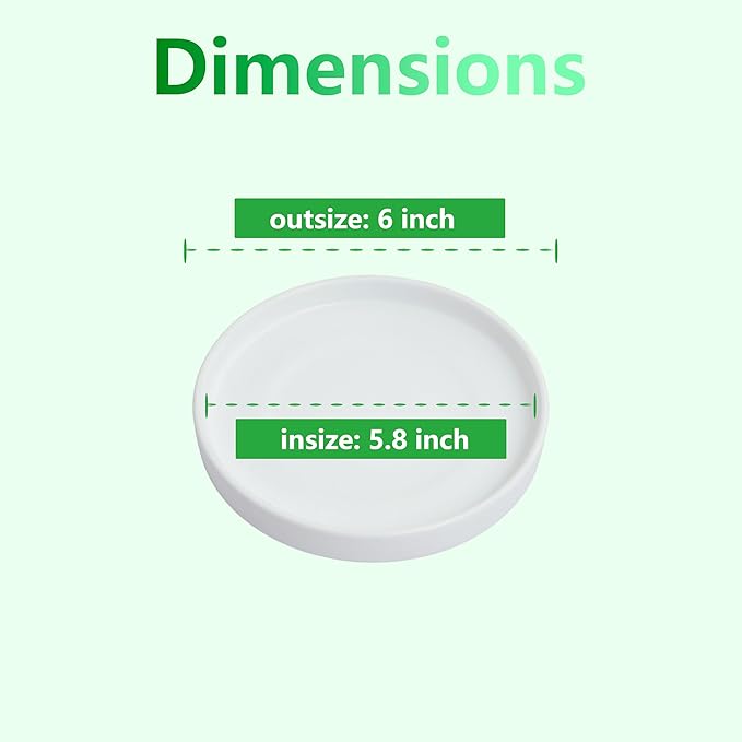6 inch Matte Wihte Ceramic Plant Saucer (2 Pack)-Ceramic Drainage Tray for Plant Pot