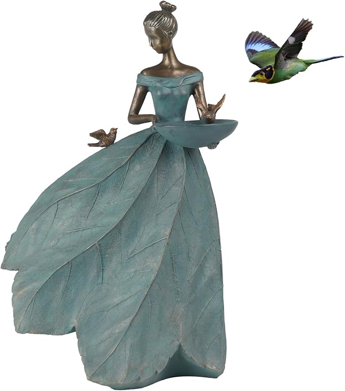 DiliComing Large Garden Fairy Statue Bird Feeder & Bird Bath - 23-Inch Resin Outdoor Yard Decor Angel Statue, Decorative Girl Sculpture for Garden, Lawn, Patio