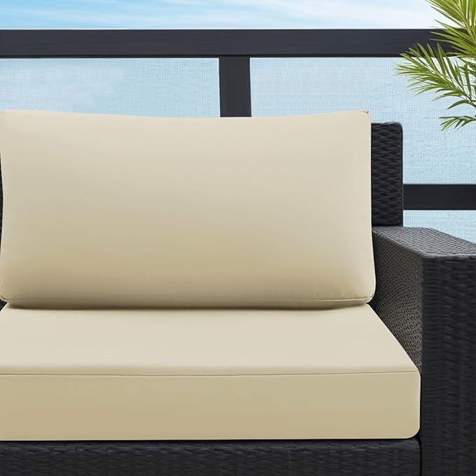 idee-home Outdoor Cushions for Patio Furniture, Outdoor Seat Cushion, Waterproof Hampton Bay Deep Seat Replacement Couch Chair Cushions for Garden Lawn Backyard Deck, 28.5 x 28.5 Beige