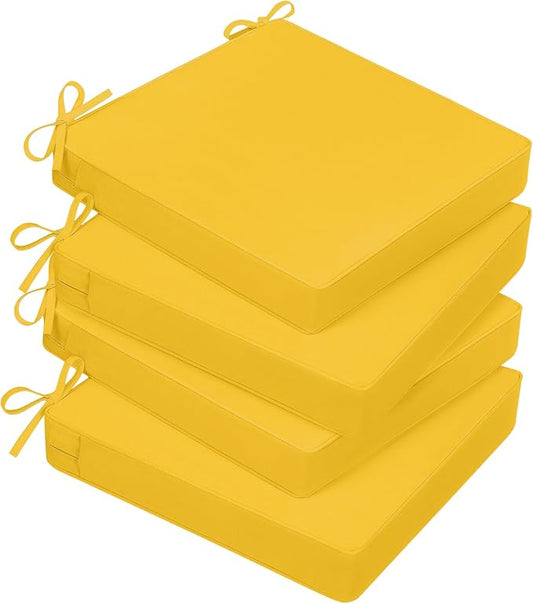 Basic Beyond Outdoor Chair Cushions for Patio Furniture, Waterproof Outdoor Seat Cushions Set of 4 18 x 18, Patio Chair Cushions Set of 4 with Ties and Handle, Yellow