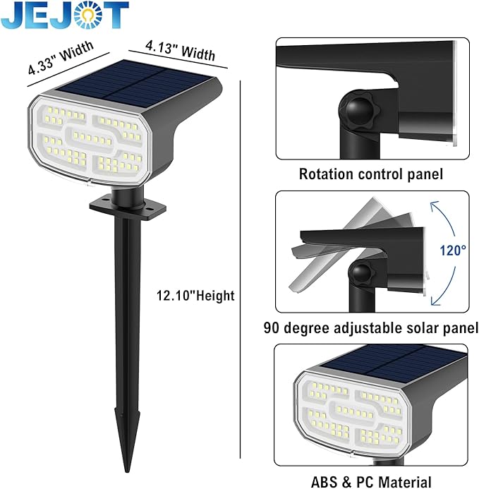 Solar Lights Outdoor Waterproof IP65, Super Bright LED, 2CCT 4 Lighting Modes 3000K/6500K Selectable, Solar Powered Yard Garden Solar Spot Lights for Outside Landscape Auto On/Off -2 Pack