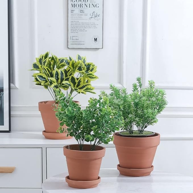 Yishang 6.5 Inch Large Terracotta Pot Plant Saucer - 7pcs Middle Round Plant Pot Saucers, Middle Clay Plant Tray Perfect for 6/6.5/7 Inch Flower Pot with Drainage Hole and Great for Indoor/Outdoor