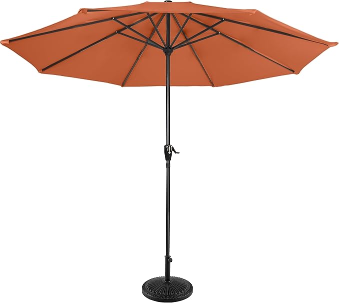 Patio Umbrella with Stand – 9 Ft Easy Crank Sun Shade with 19lb Weighted Base for Deck, Yard, Outdoor Furniture, or Pool by Pure Garden (Terracotta)