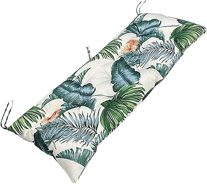 Printed Outdoor Waterproof Bench Cushion, Swing Cushion for Patio Furniture, Non-Slip Tufted Replacement Seat Pad for Garden Patio Lounger Bench (White Green, 40x20 in)