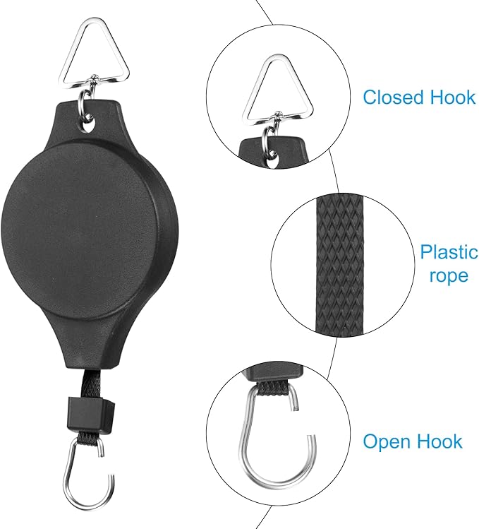 PATIKIL Plant Hanger, 8 Pcs Pulley Retractable Hanging with Ceiling Hook Indoor and Outdoor Plant Pots Holder, for Planters, Flower Basket, Wind Chimes, Bird Feeders, Black
