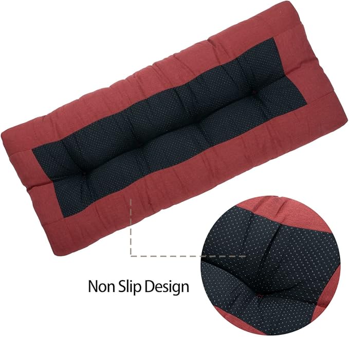 FUNHOME Outdoor Bench Cushion 48 x18 inch with Non-Slip Grips,Water Resistant Porch Swing Cushion,Bench Pillow Pads,Tufted Cushions for Patio Garden Furniture,48" Seat Cushions(Dark Red)